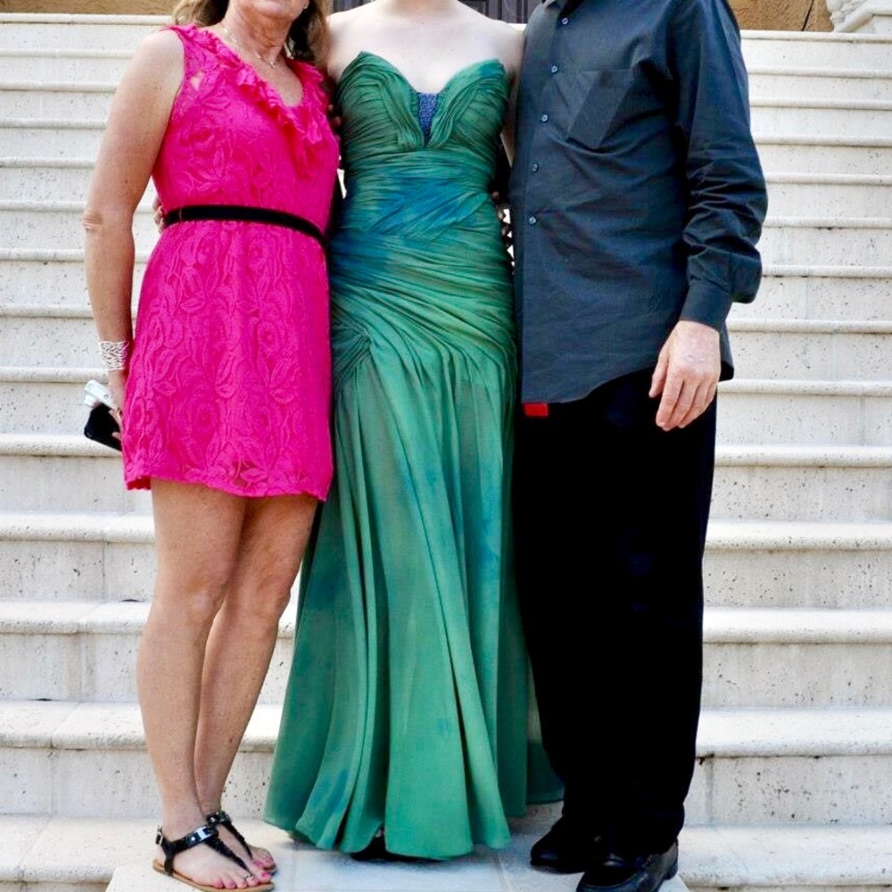 Hand-dyed Green/blue tie dye sweetheart prom dress